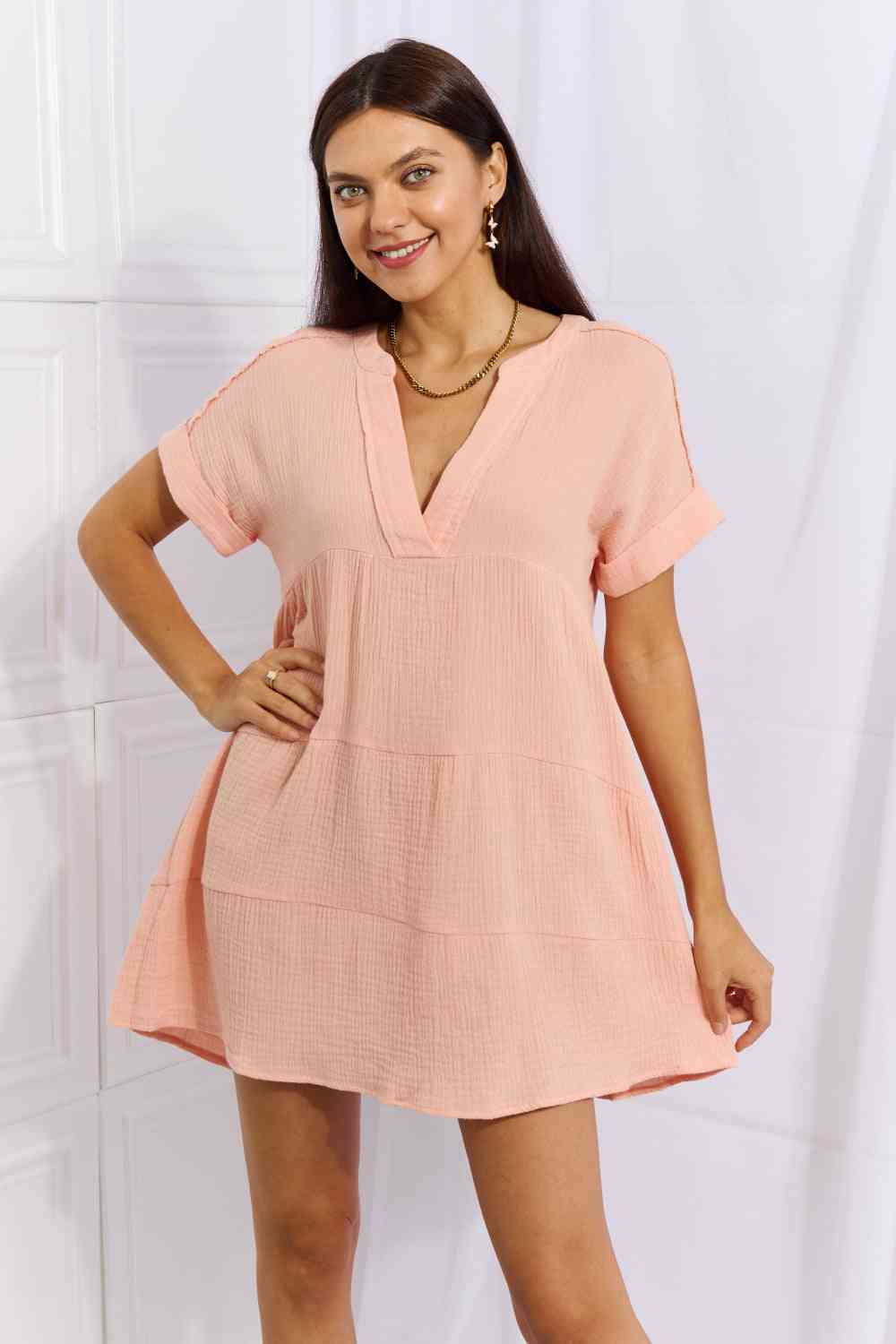 HEYSON Easy Going Full Size Gauze Tiered Ruffle Mini Dress - Cheeky Chic Boutique