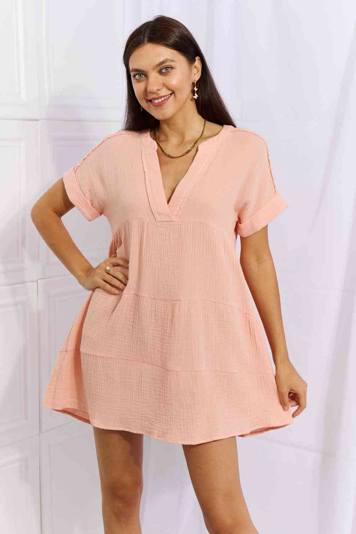 HEYSON Easy Going Full Size Gauze Tiered Ruffle Mini Dress - Cheeky Chic Boutique
