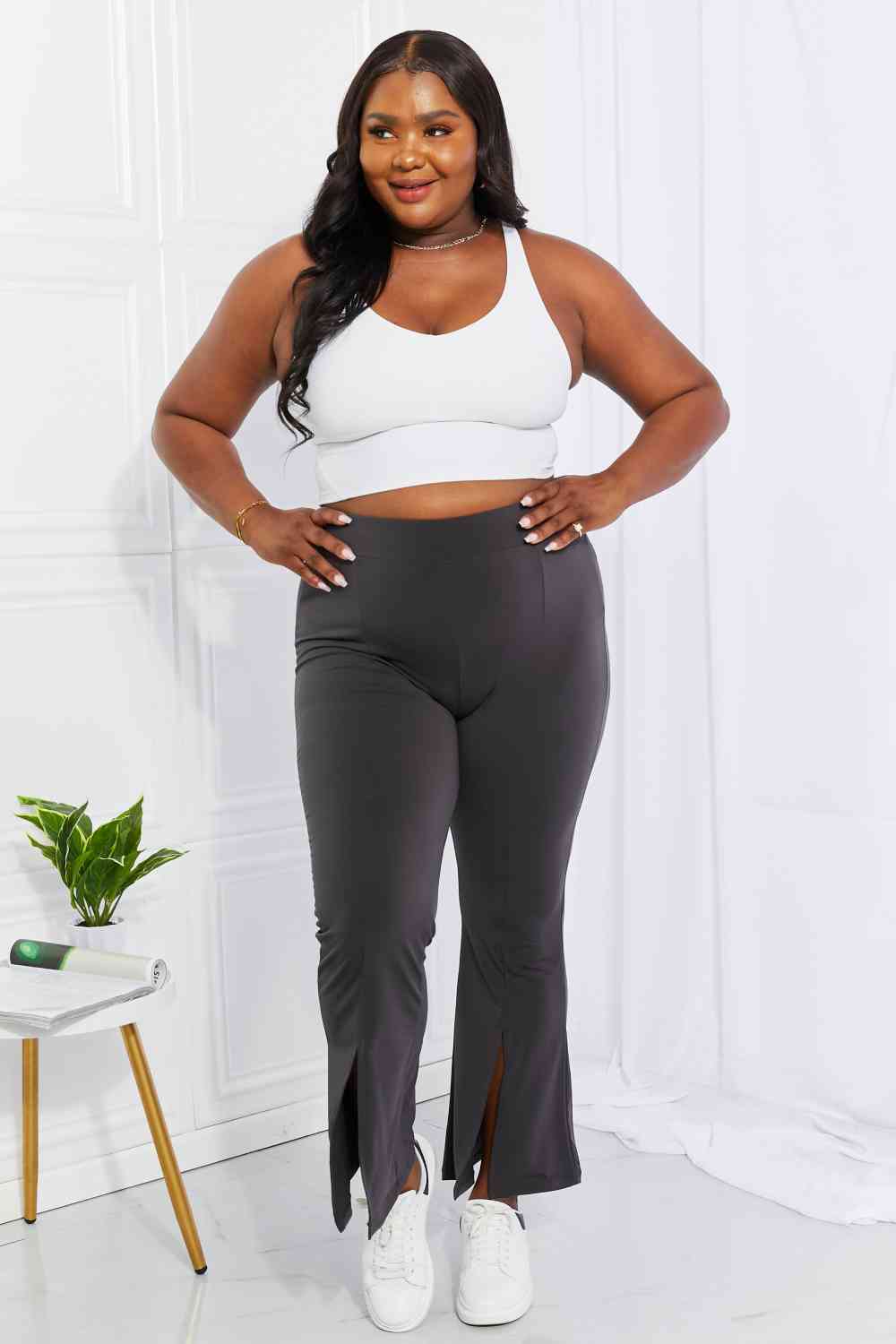 Zenana Full Size First Class High Rise Slit Flare Pants - Cheeky Chic Boutique