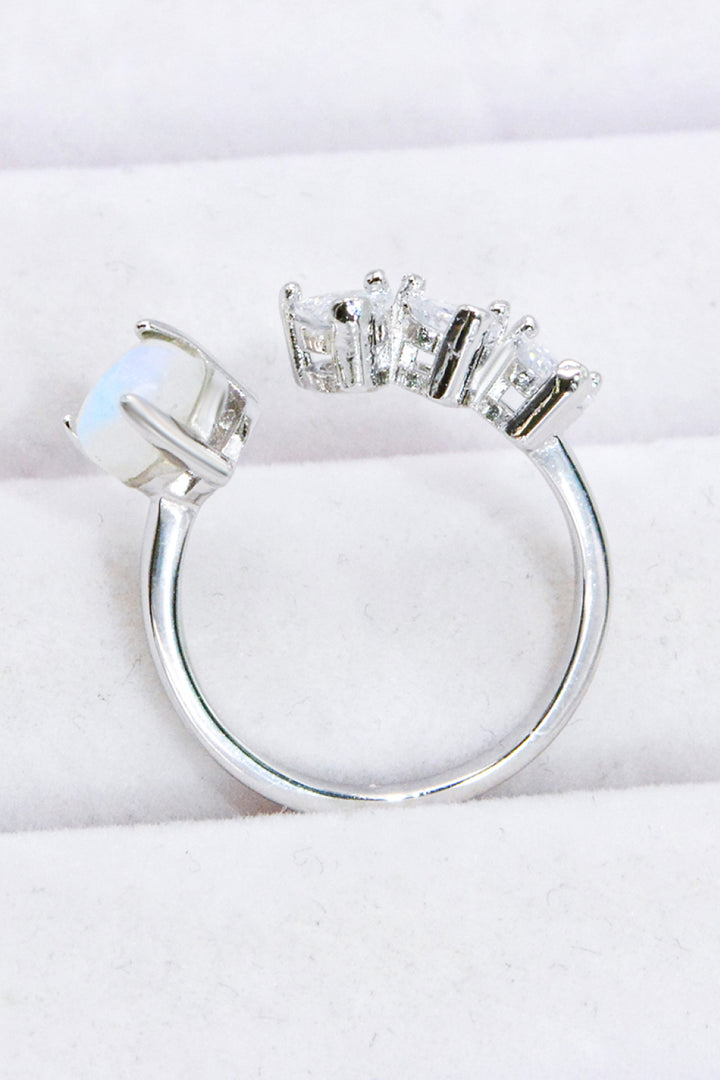 Natural Moonstone and Zircon Heart Open Ring - Cheeky Chic Boutique