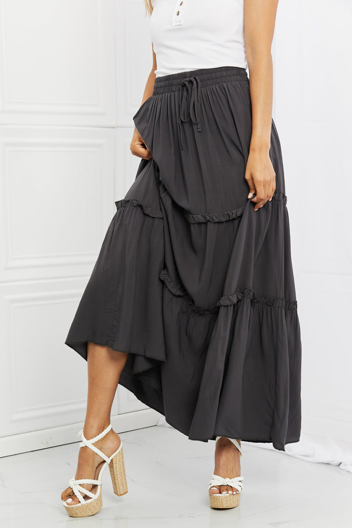 Zenana Summer Days Full Size Ruffled Maxi Skirt in Ash Grey - Cheeky Chic Boutique