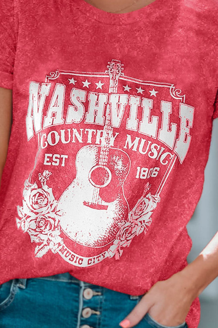 NASHVILLE COUNTRY MUSIC Graphic Round Neck Tee Shirt - Cheeky Chic Boutique