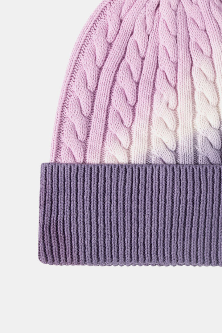 Contrast Tie-Dye Cable-Knit Cuffed Beanie - Cheeky Chic Boutique