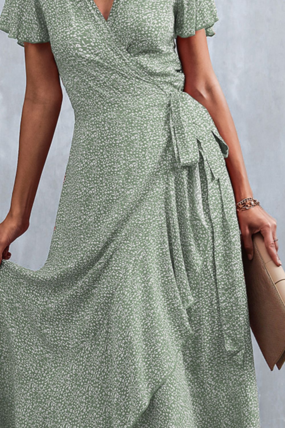 Floral Surplice Neck Tied Midi Dress - Cheeky Chic Boutique