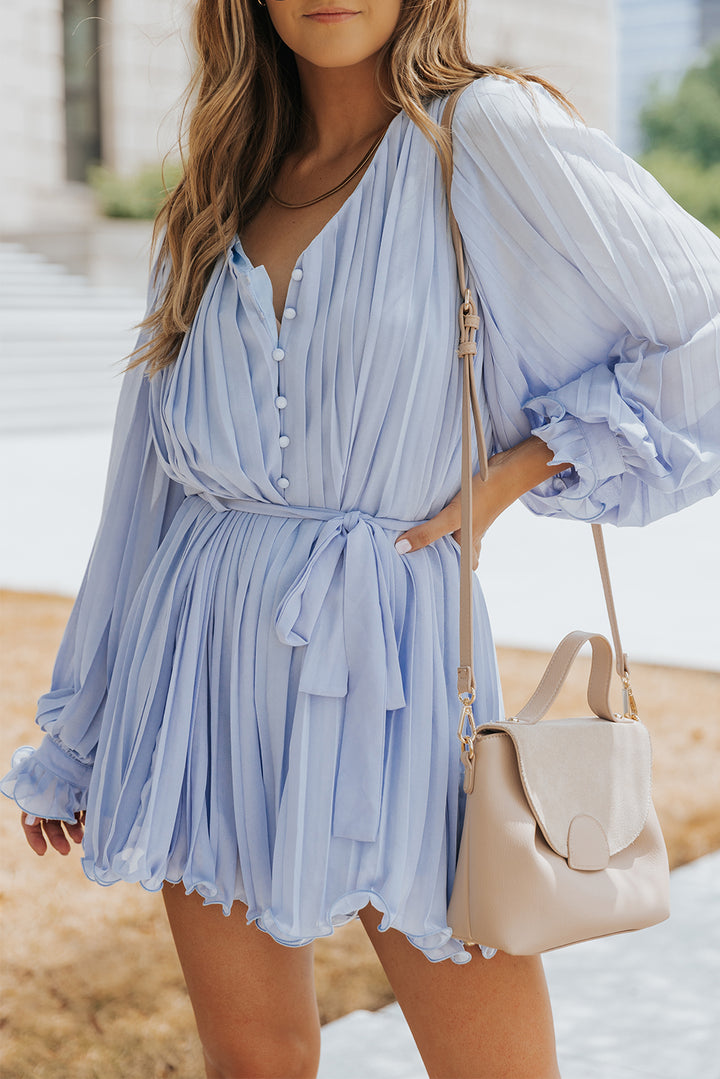 PRE-ORDER Pleated Button Front Flounce Sleeve Romper - Cheeky Chic Boutique