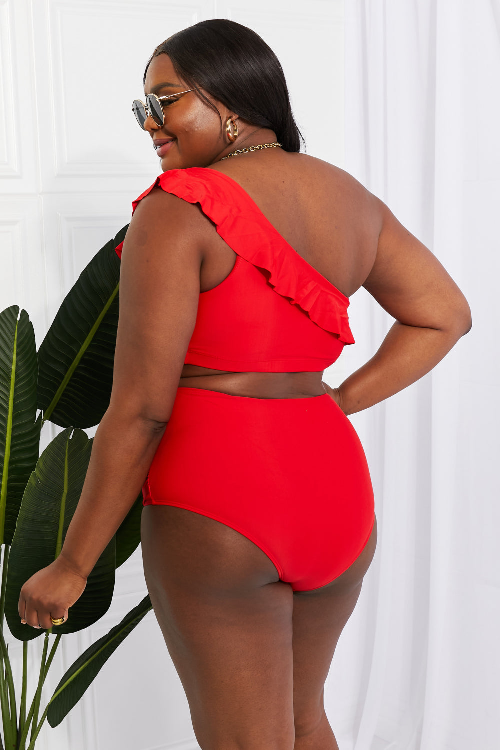 Marina West Swim Seaside Romance Ruffle One-Shoulder Bikini in Red - Cheeky Chic Boutique