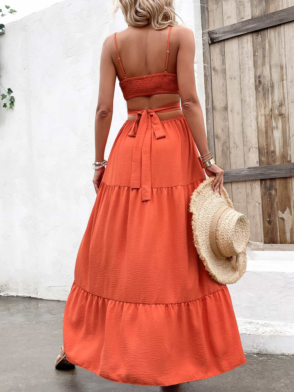 Spaghetti Strap Cutout Tie Back Maxi Dress - Cheeky Chic Boutique