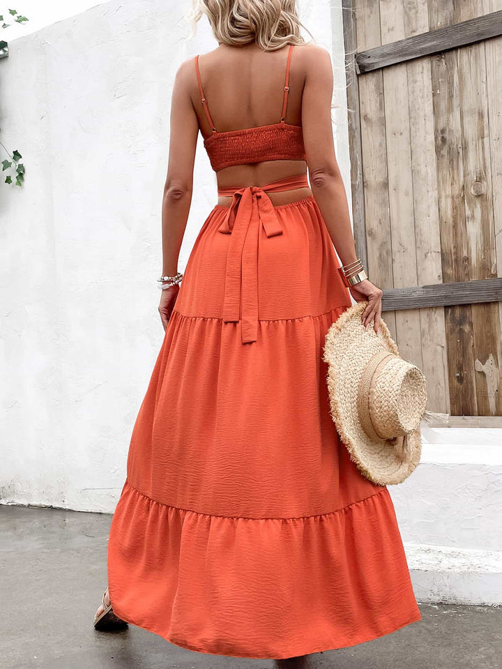 Spaghetti Strap Cutout Tie Back Maxi Dress - Cheeky Chic Boutique
