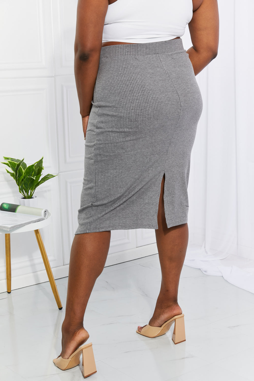Zenana Full Size Effortless Class Ribbed Midi Skirt - Cheeky Chic Boutique