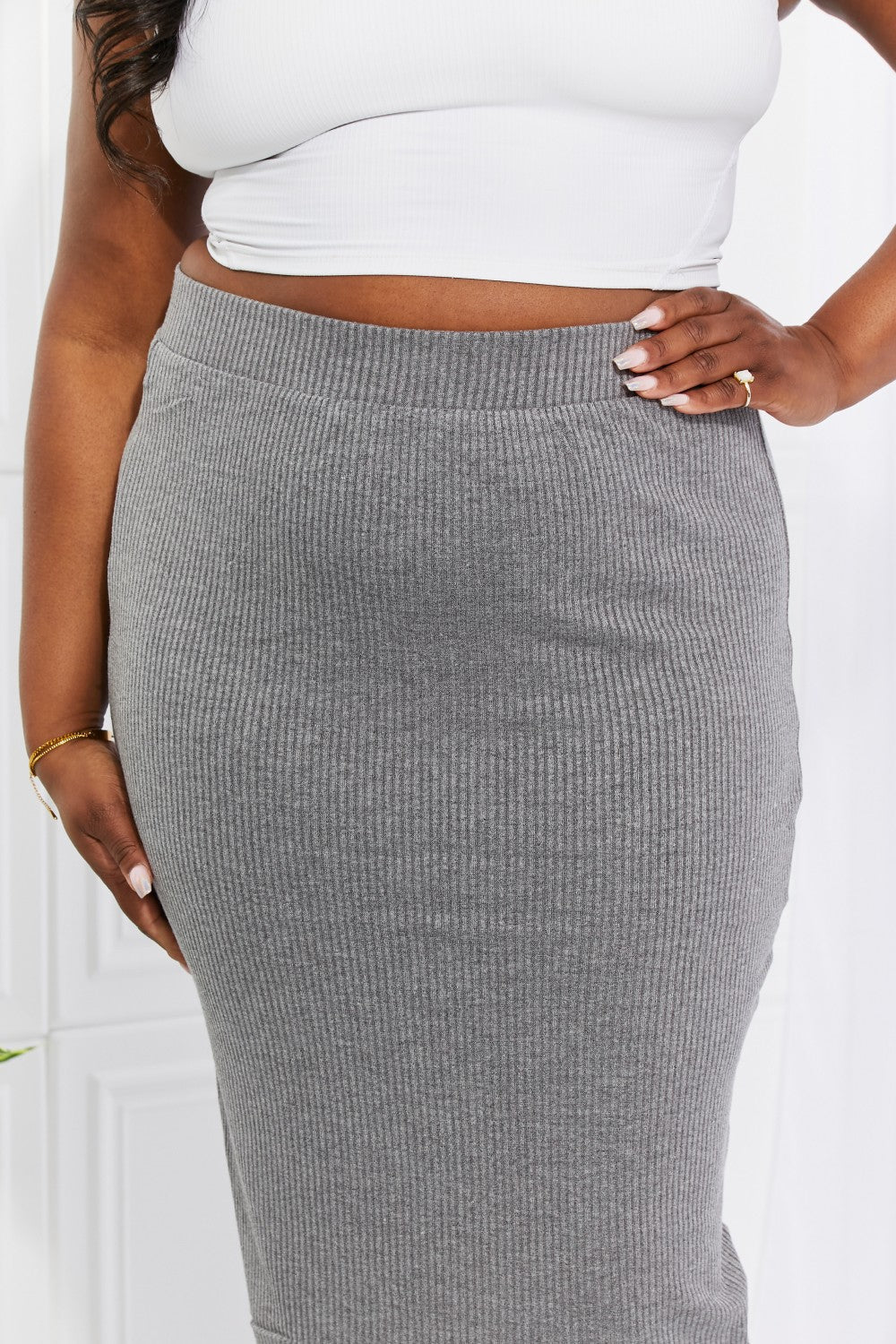Zenana Full Size Effortless Class Ribbed Midi Skirt - Cheeky Chic Boutique