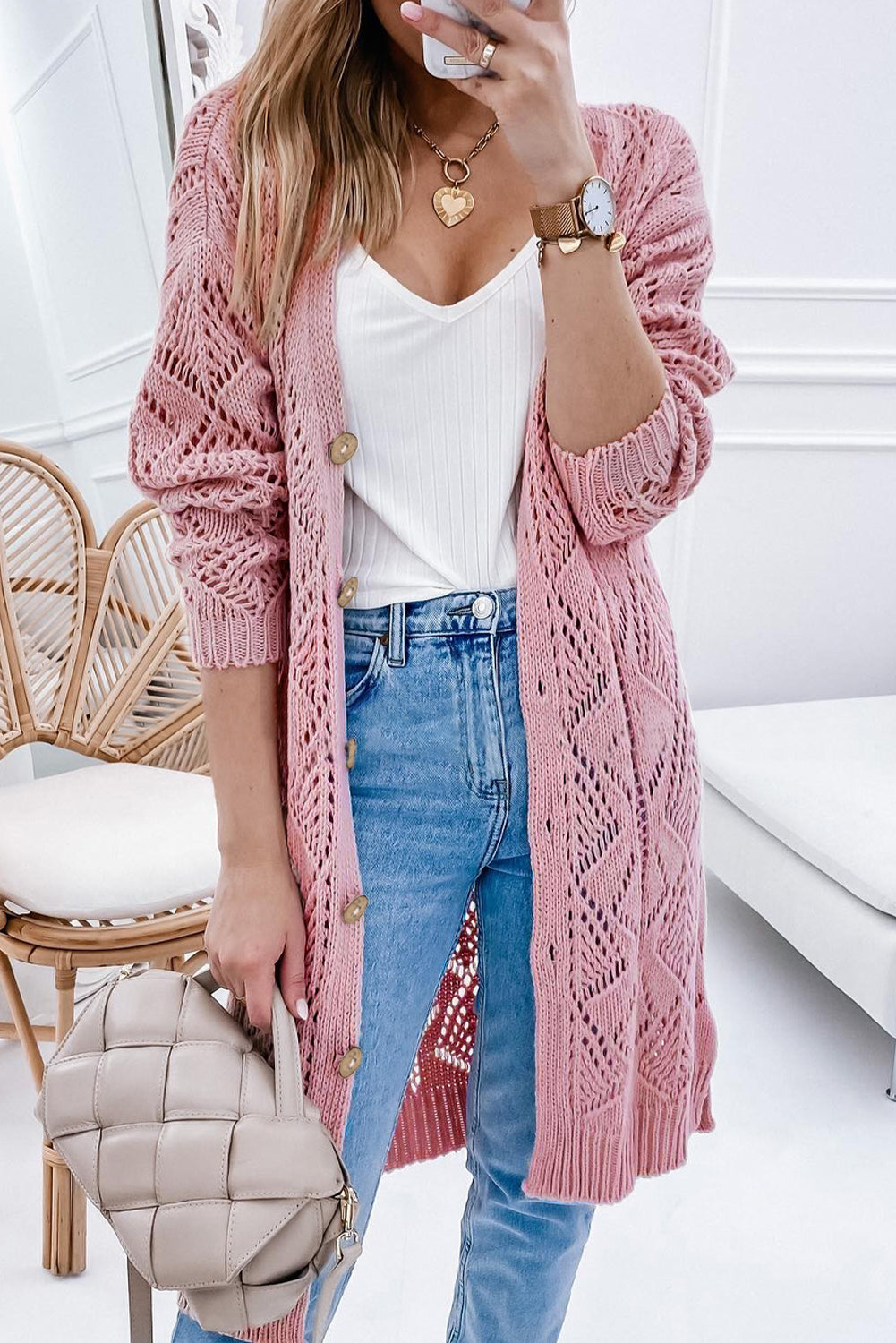V-Neck Long Sleeve Cardigan - Cheeky Chic Boutique