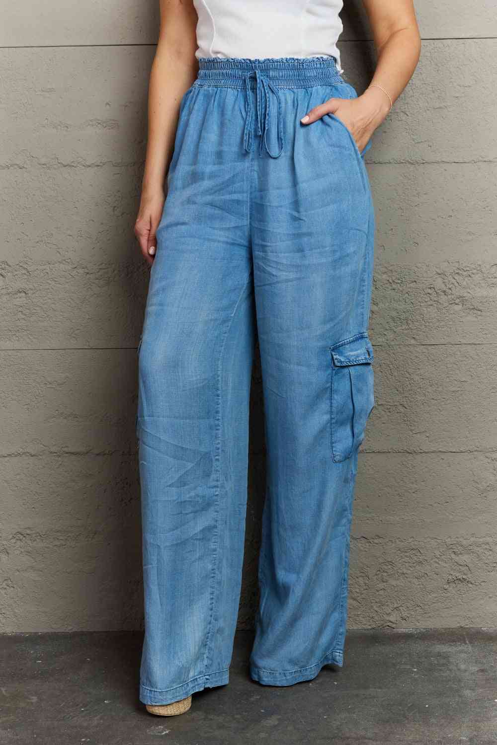 GeeGee Out Of Site Full Size Denim Cargo Pants - Cheeky Chic Boutique
