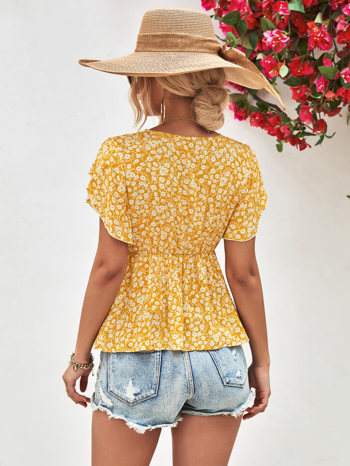 Floral Petal Sleeve Babydoll Top - Cheeky Chic Boutique