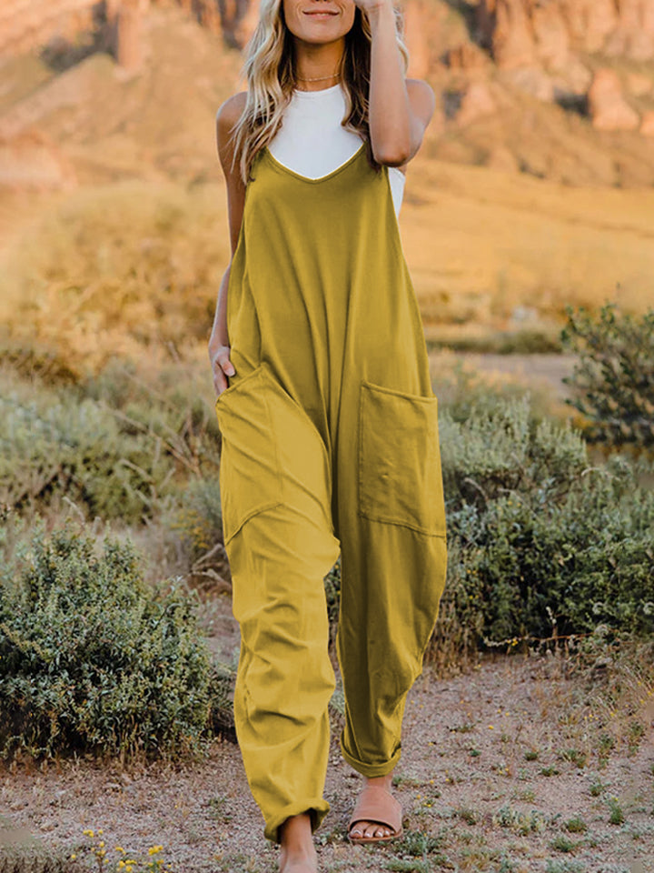 Full Size Sleeveless V-Neck Pocketed Jumpsuit - Cheeky Chic Boutique