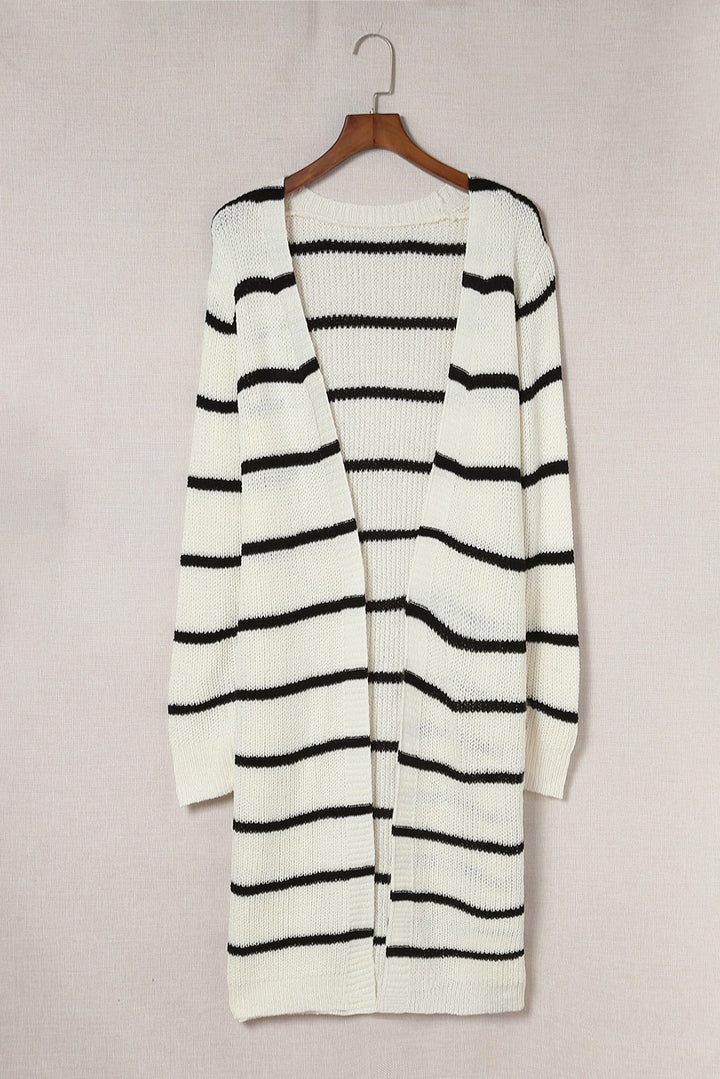Striped Open Front Rib-Knit Duster Cardigan - Cheeky Chic Boutique