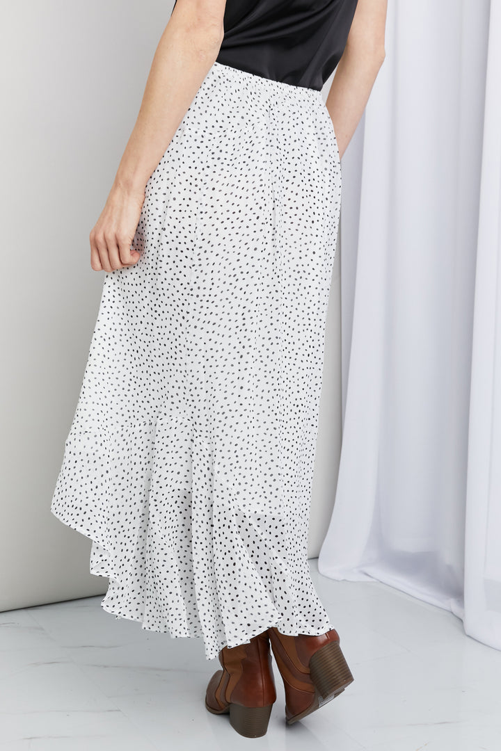 Zenana Polka Dot Ruffle Hem Midi Skirt in Ivory/Black - Cheeky Chic Boutique
