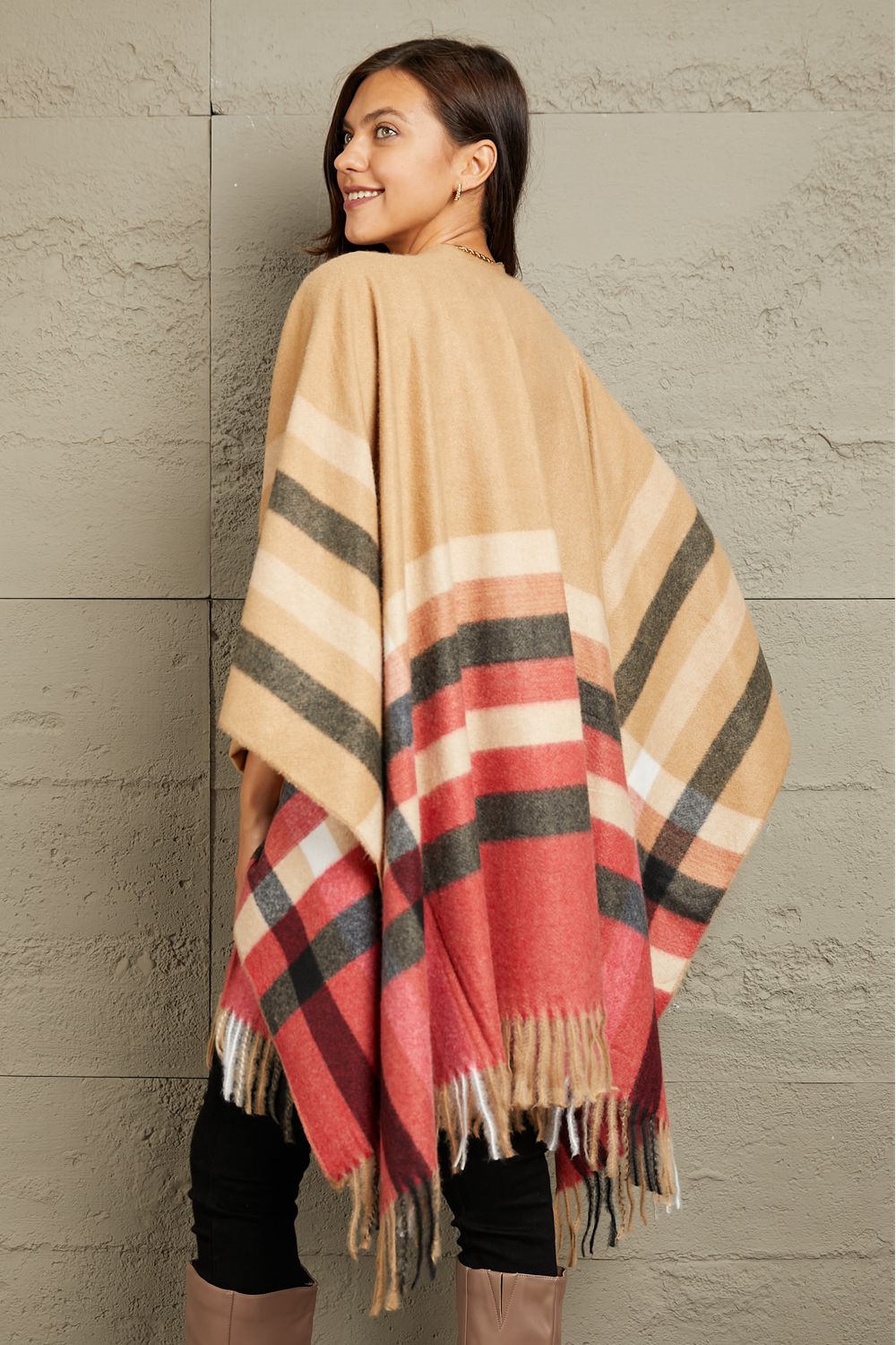 e.Luna Plaid Shawl Poncho Cardigan - Cheeky Chic Boutique