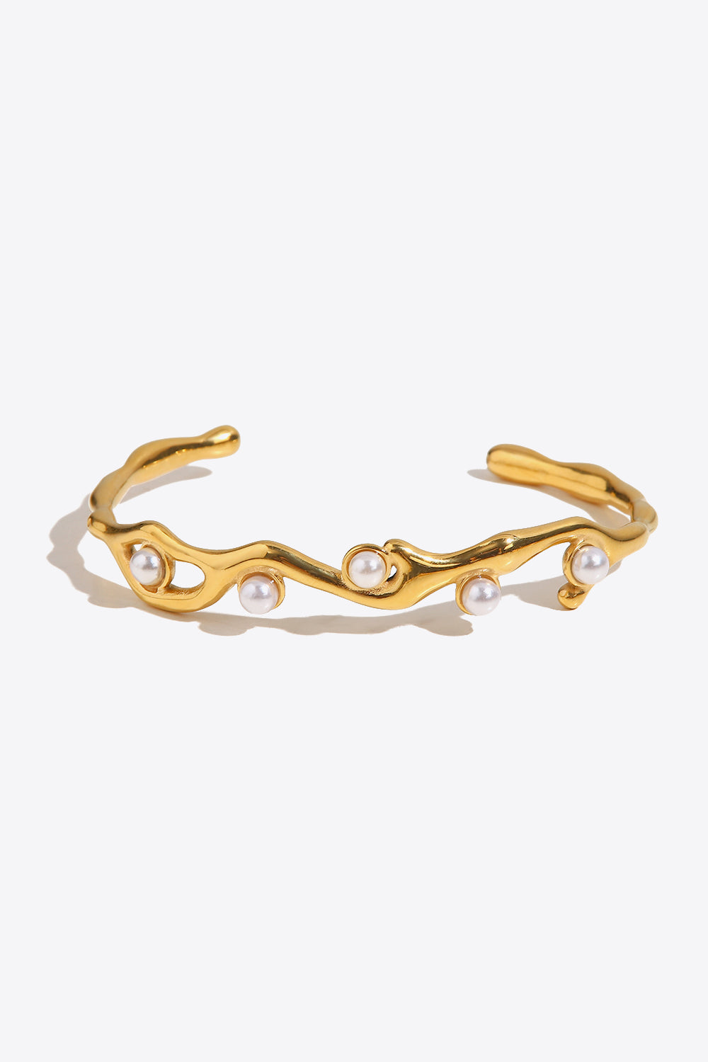Inlaid Synthetic Pearl Open Bracelet - Cheeky Chic Boutique