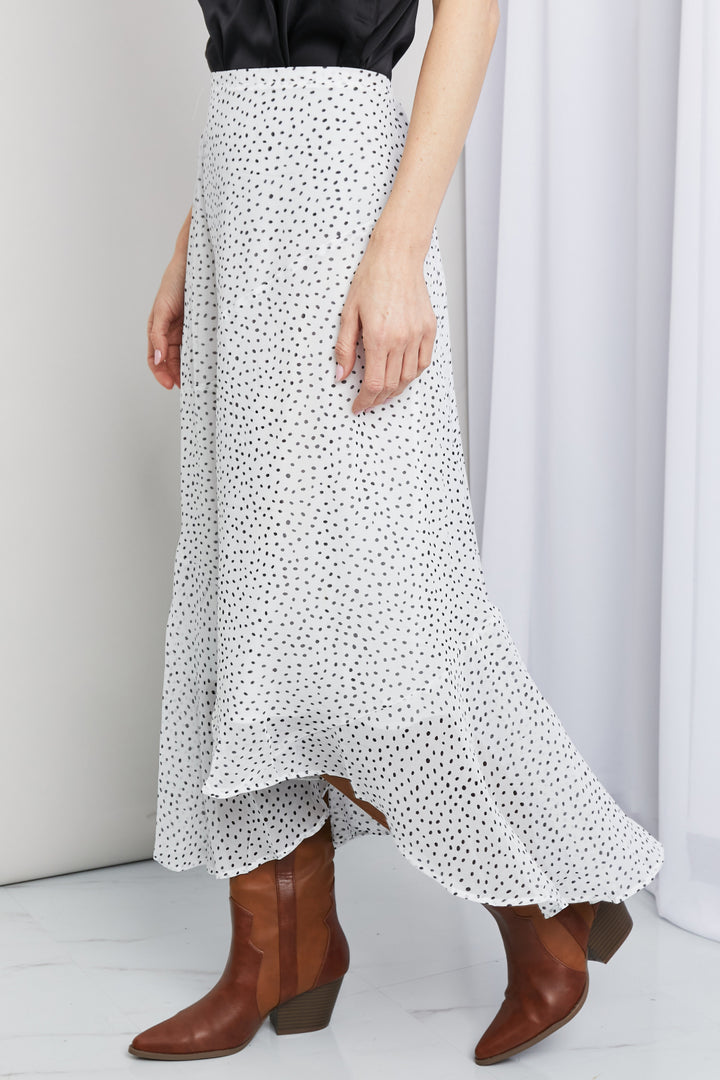 Zenana Polka Dot Ruffle Hem Midi Skirt in Ivory/Black - Cheeky Chic Boutique
