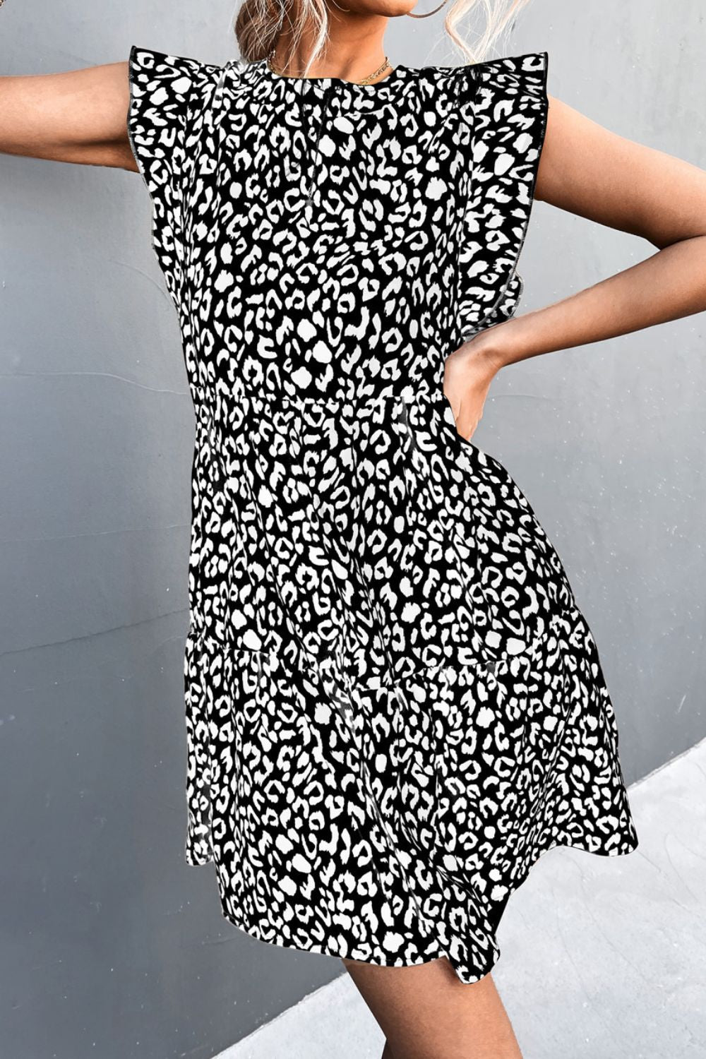Leopard Round Neck Mini Dress - Cheeky Chic Boutique
