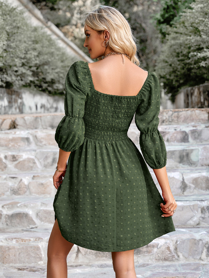 Swiss Dot Smocked Scoop Neck Dress - Cheeky Chic Boutique