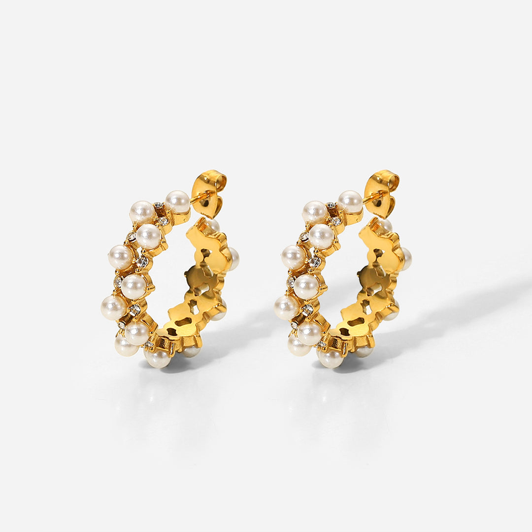Pearl Rhinestone C-Hoop Earrings - Cheeky Chic Boutique