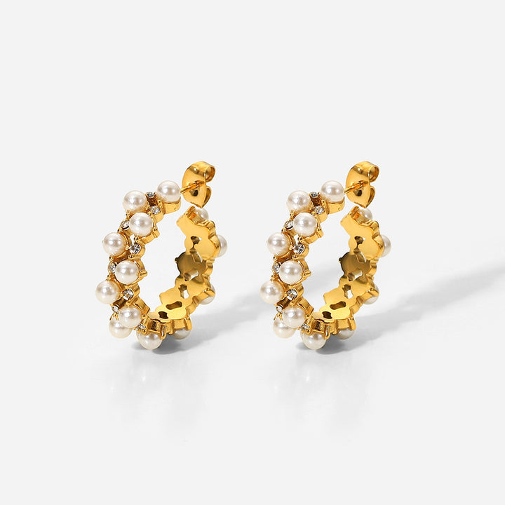 Pearl Rhinestone C-Hoop Earrings - Cheeky Chic Boutique