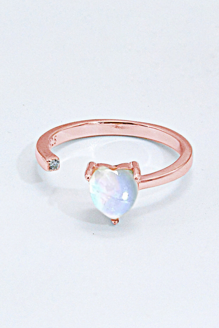 Inlaid Moonstone Heart Adjustable Open Ring - Cheeky Chic Boutique