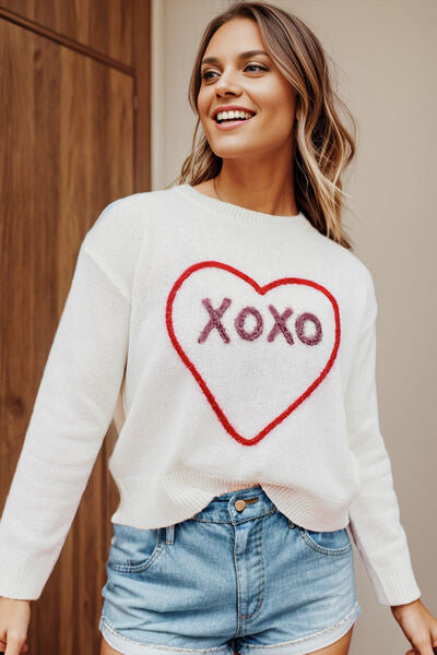 XOXO Fuzzy Graphic Sweater - Cheeky Chic Boutique