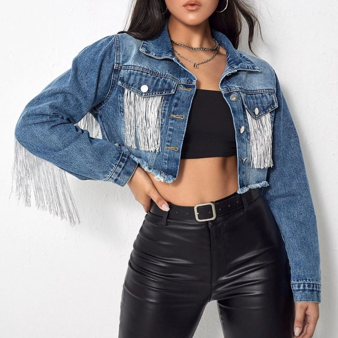 Rodeo Nights Cropped Denim Jacket - Cheeky Chic Boutique