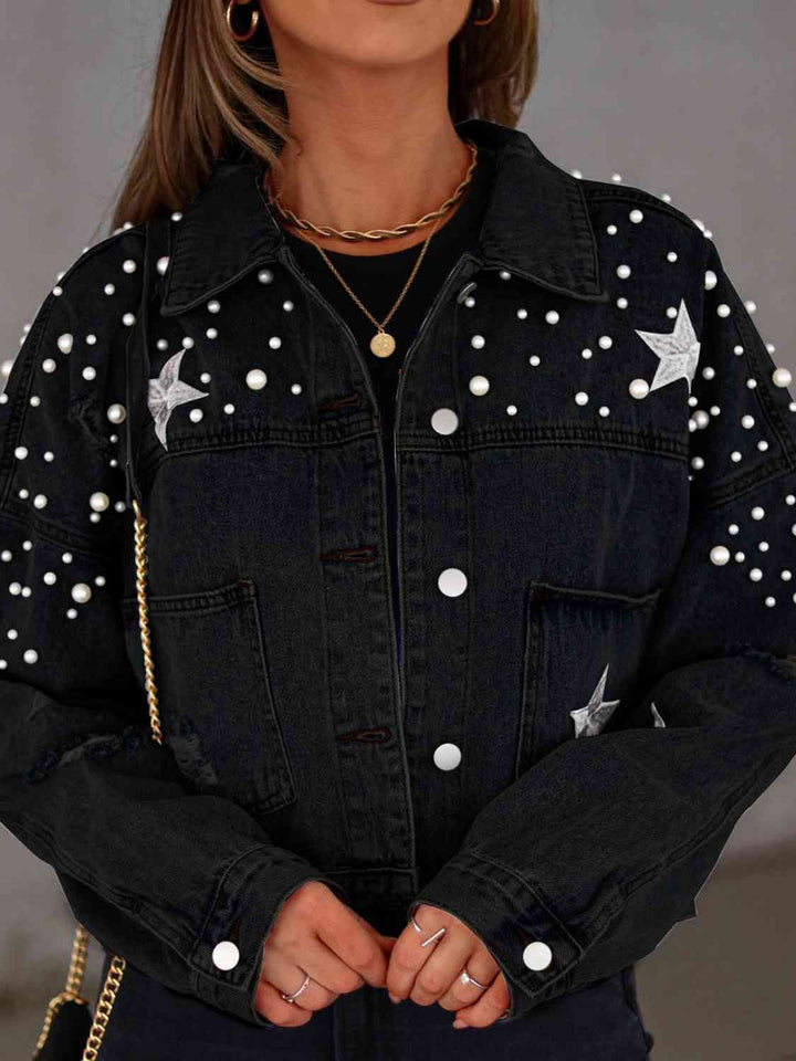 Night Out Pearl Denim Jacket - Cheeky Chic Boutique
