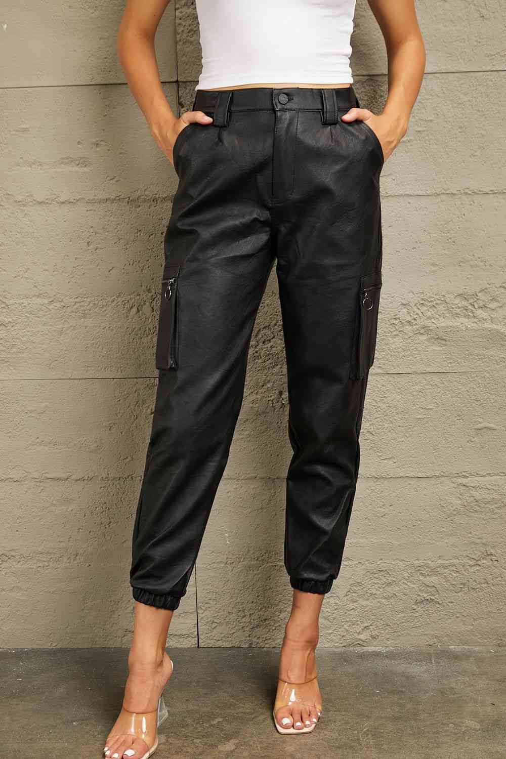 Kancan High Rise Faux Leather Joggers - Cheeky Chic Boutique