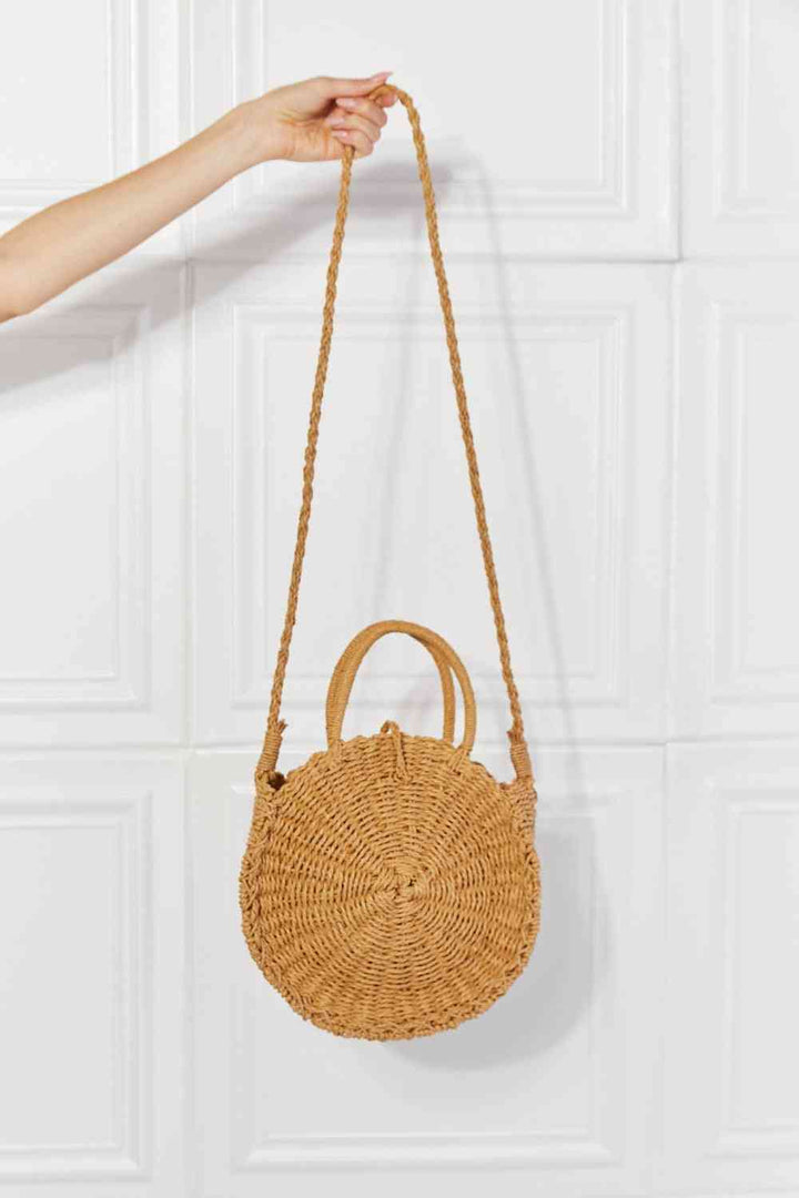 Justin Taylor Feeling Cute Rounded Rattan Handbag in Camel - Cheeky Chic Boutique