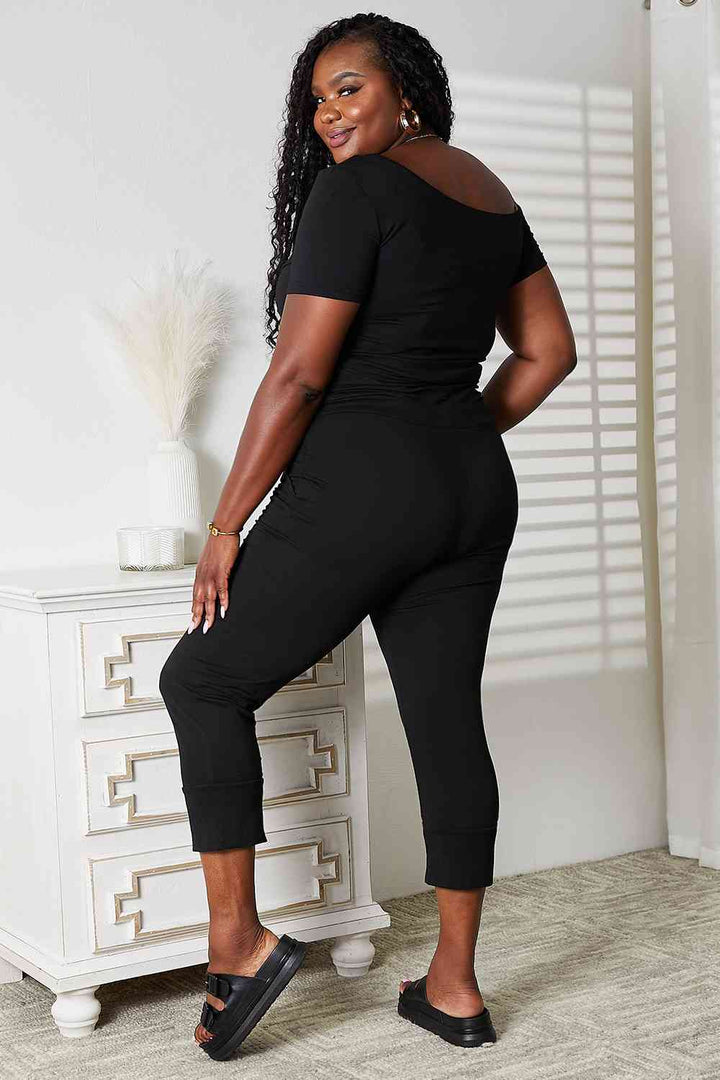 Double Take Asymmetrical Neck Tied Jumpsuit with Pockets - Cheeky Chic Boutique