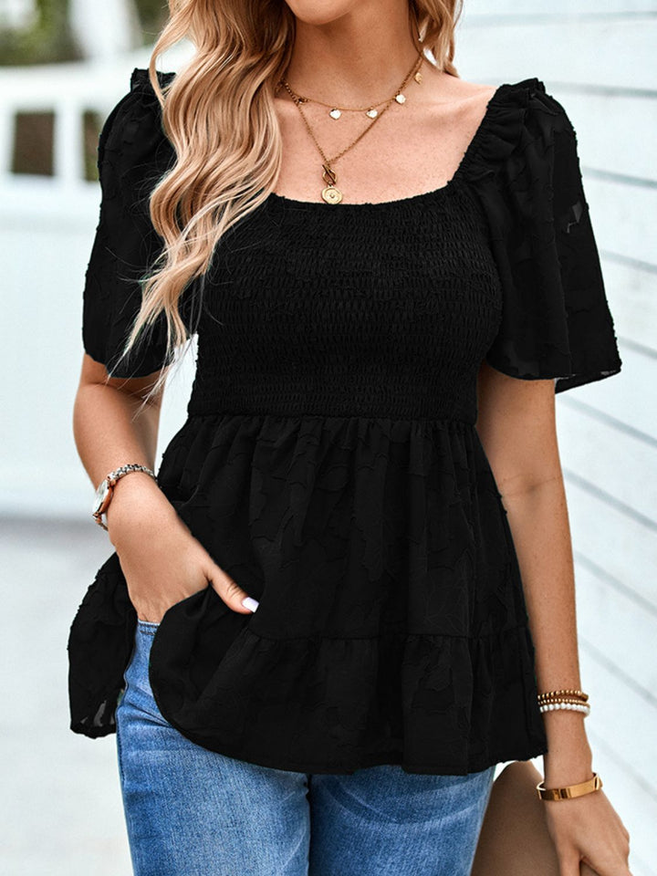 Smocked Square Neck Babydoll Blouse - Cheeky Chic Boutique