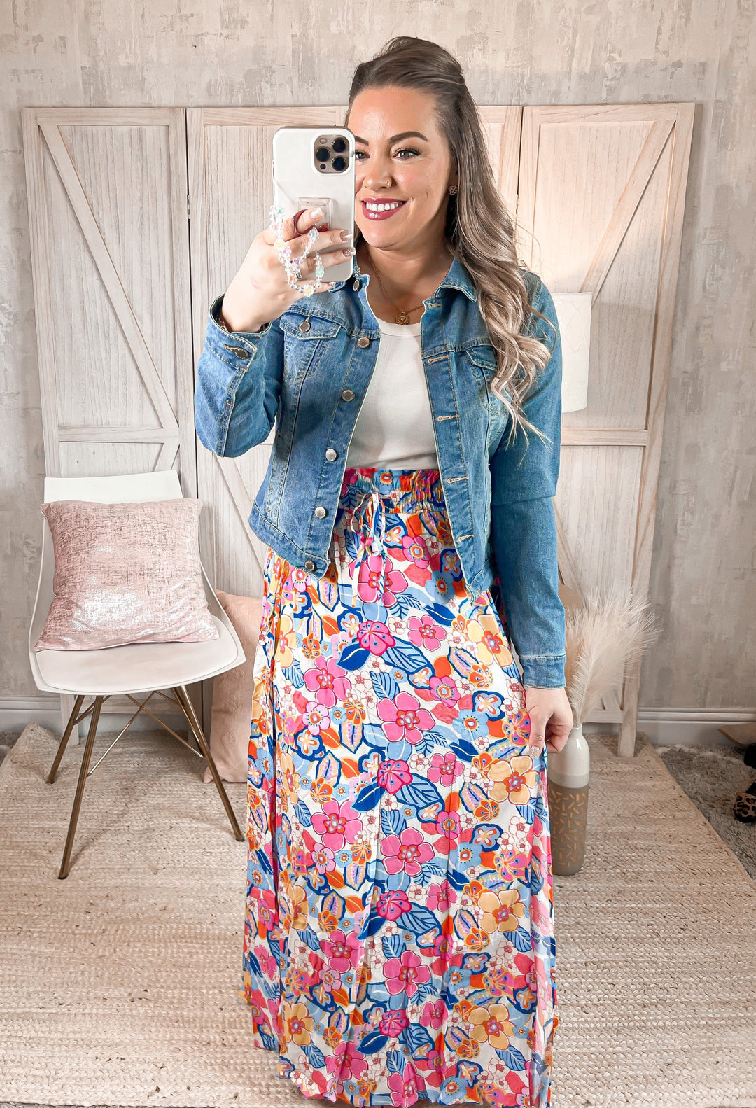White Birch Sunshine & Blossoms Full Size Floral Smocked Maxi Skirt - Cheeky Chic Boutique