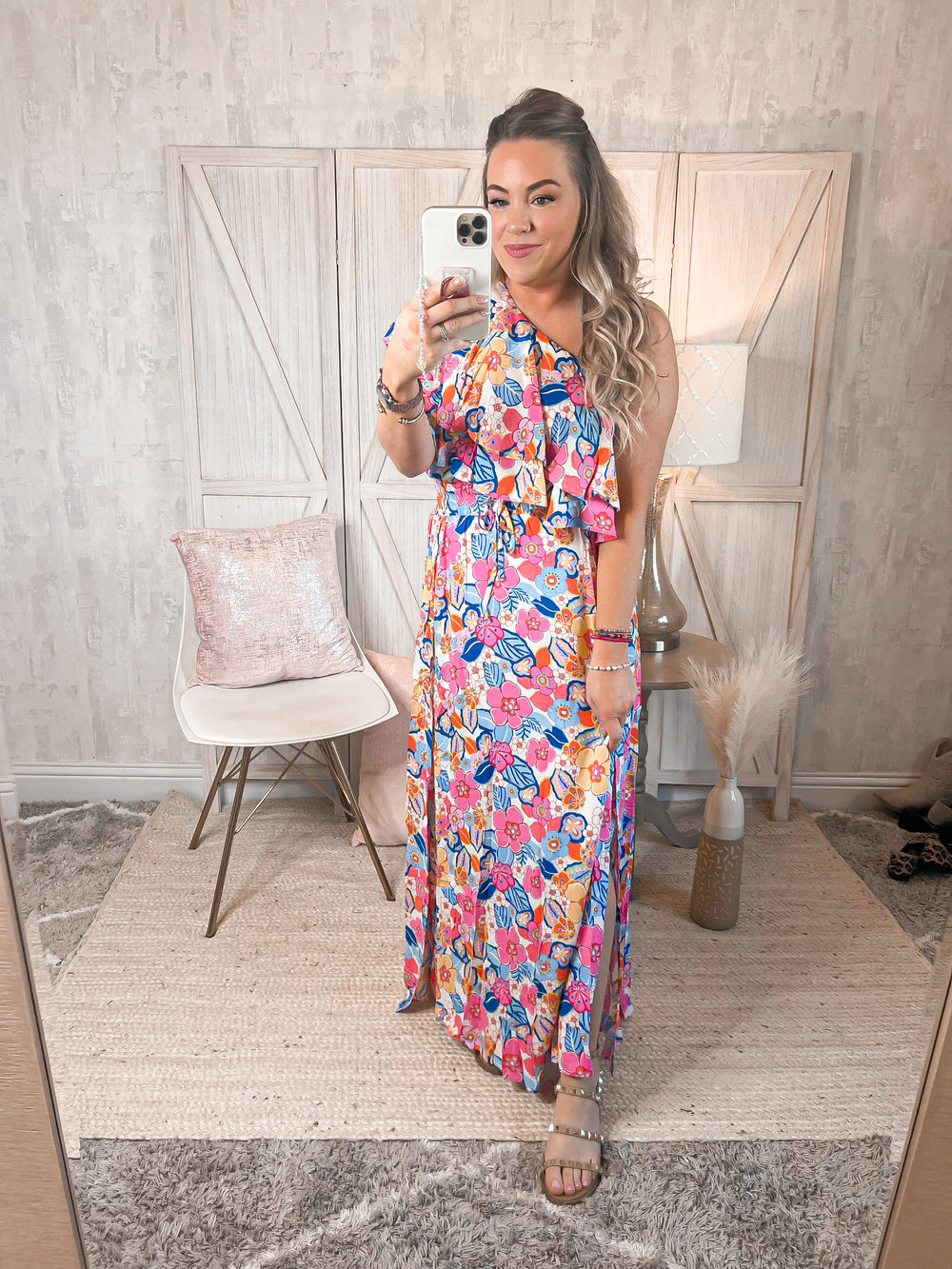 White Birch Sunshine & Blossoms Full Size Floral Smocked Maxi Skirt - Cheeky Chic Boutique