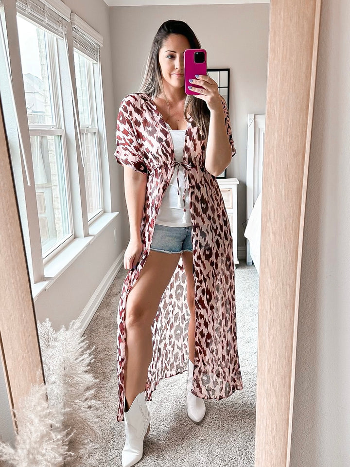 PRE-ORDER Animal Print Half Sleeve Duster Cardigan - Cheeky Chic Boutique