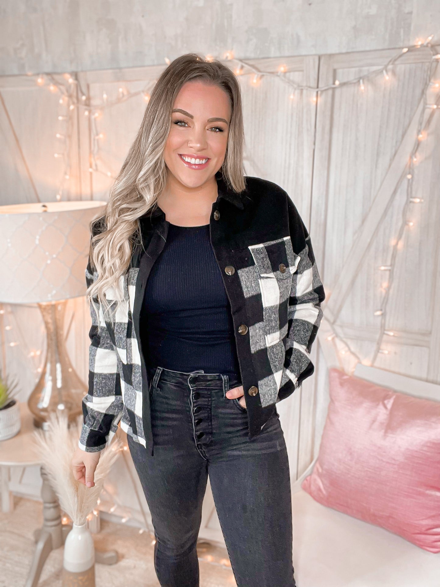 Plaid Button-Up Shirt Jacket with Pockets - Cheeky Chic Boutique