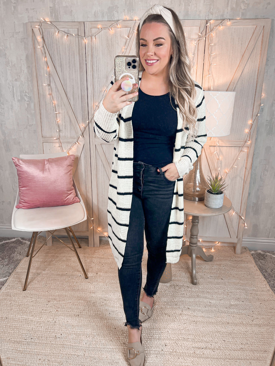 Striped Open Front Rib-Knit Duster Cardigan - Cheeky Chic Boutique