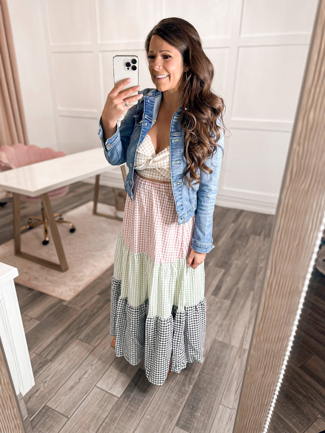 Picnics in Paradise Plaid Strapless Top and Tiered Skirt Set - Cheeky Chic Boutique