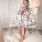 Watercolor Wishes Full Size Printed Tie-Waist Puff Sleeve Surplice Dress - Cheeky Chic Boutique