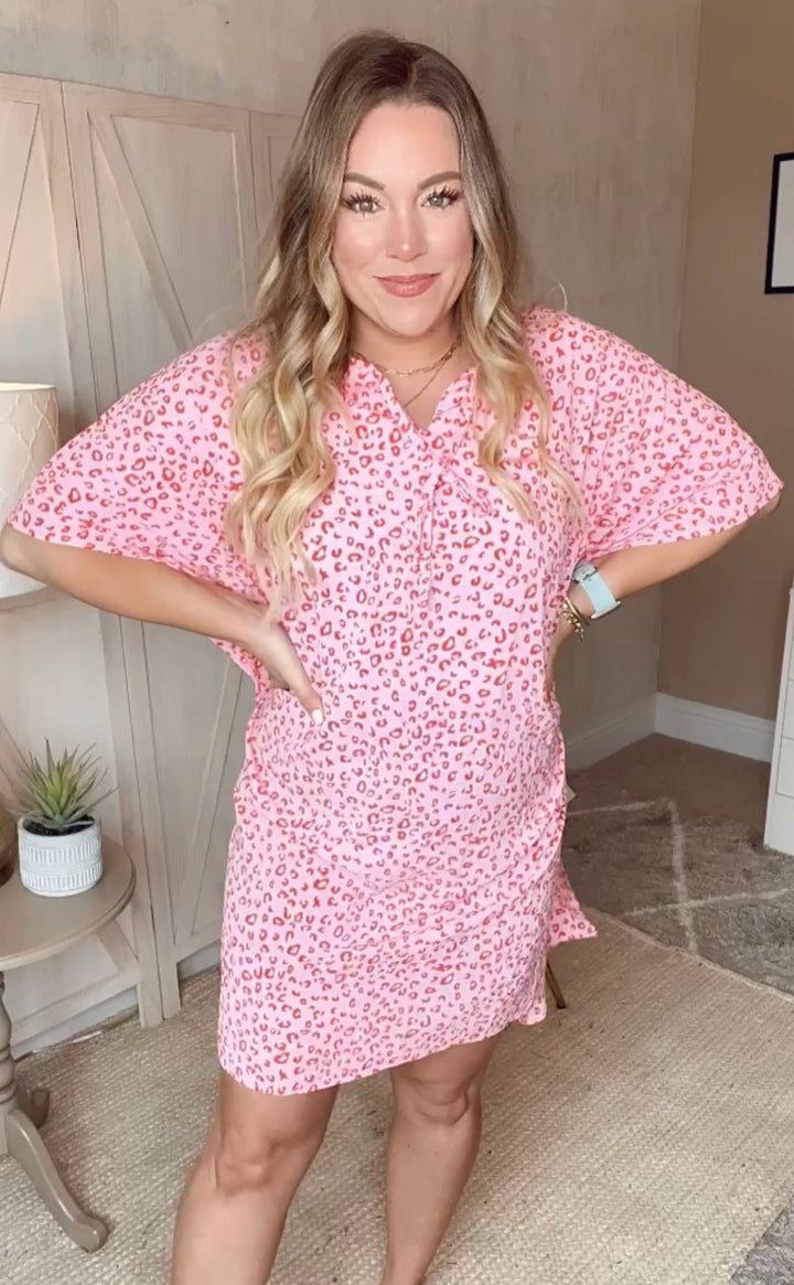 Pool Daze Leopard Print Tie Neck Dress - Cheeky Chic Boutique