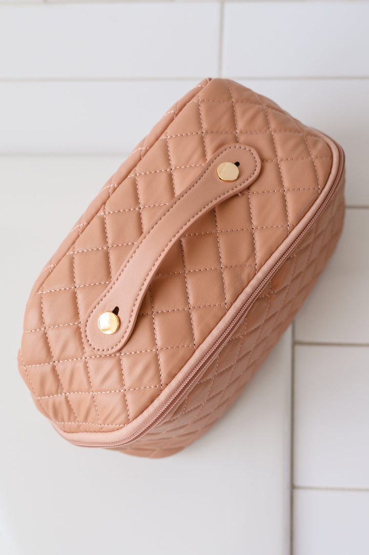 Large Capacity Quilted Makeup Bag in Pink - Cheeky Chic Boutique