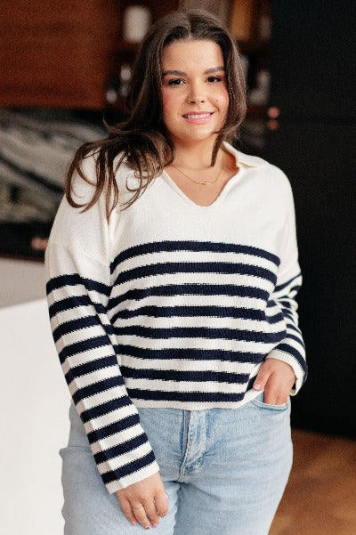 Memorable Moments Striped Sweater in White - Cheeky Chic Boutique