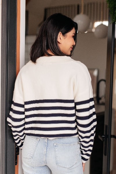 Memorable Moments Striped Sweater in White - Cheeky Chic Boutique