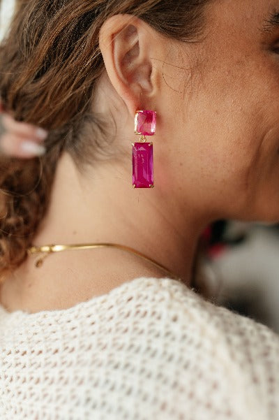Sparkly Spirit Rectangle Crystal Earrings in Pink - Cheeky Chic Boutique