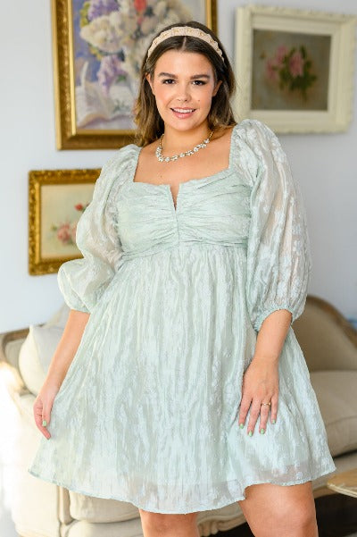 Spotting Fairies Puff Sleeve Dress in Sage - Cheeky Chic Boutique