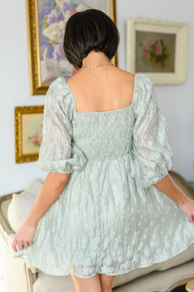 Spotting Fairies Puff Sleeve Dress in Sage - Cheeky Chic Boutique