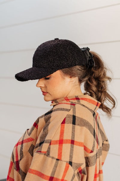 Lyla Sherpa Ball Cap in Black - Cheeky Chic Boutique